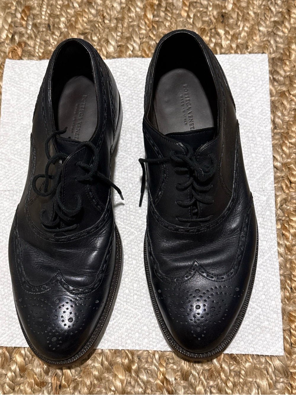 Bottega Veneta Black Leather Brogue Oxfords